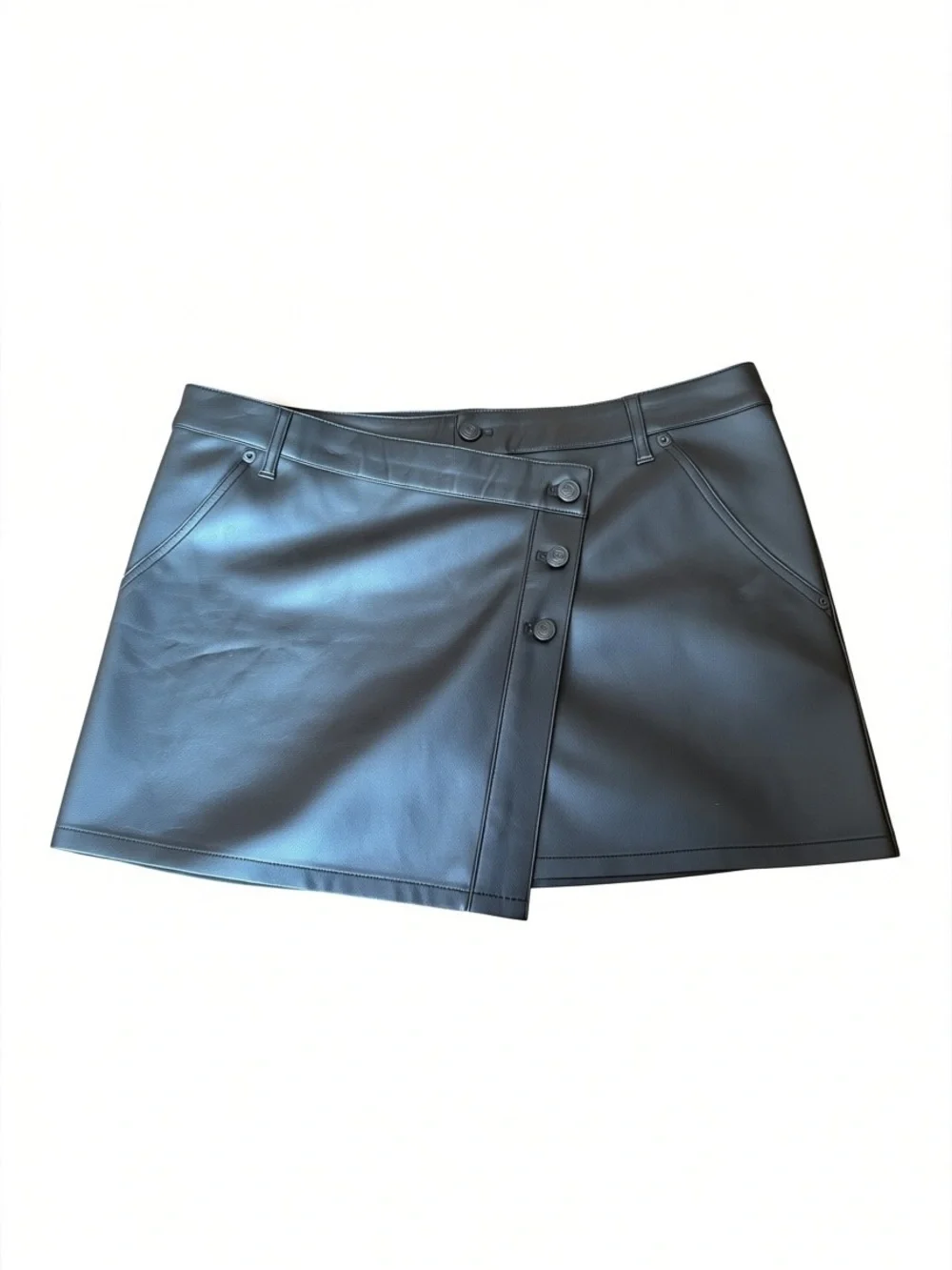 We The Free Faux Leather Black Asymmetrical Wrap Mini Skirt | Women’s Large